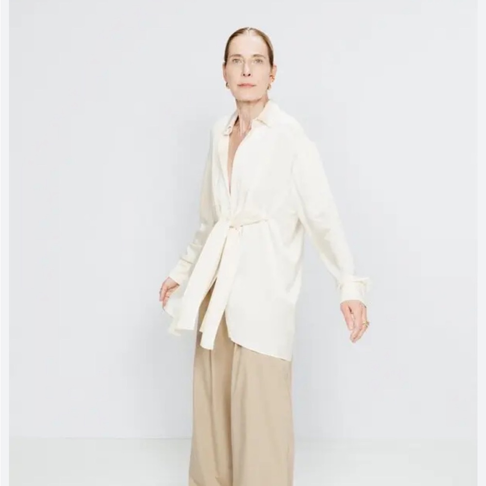 Raey Ivory Silk Tie Front Tunic Blouse  Minimalist Quiet Luxury 100% Silk 10 - Picture 10 of 10